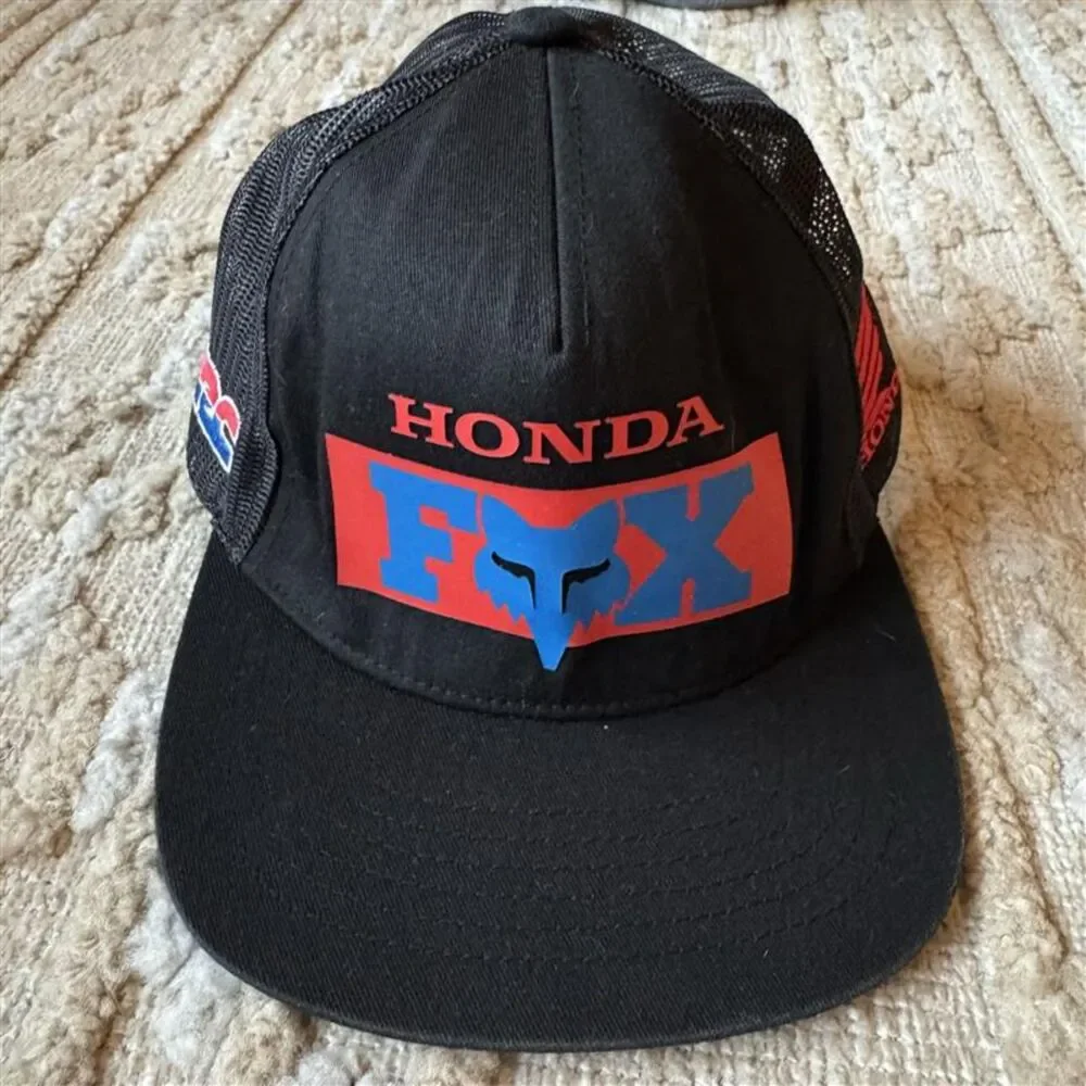 Fox Racing Honda HRC Snapback Hat Black Red Blue Motocross Cap OSFA Style 29018